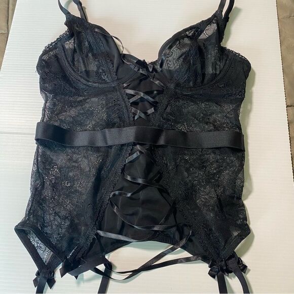 Adore me sexy black lace Black Lace Corset lace front garter straps 34B - Picture 2 of 13